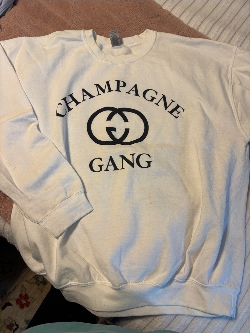 White 'Champagne Gang' Graphic Crewneck Sweatshirt